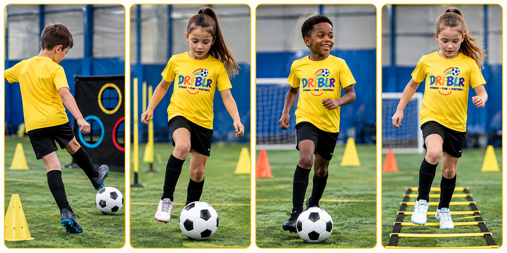 Rising STARS children playing football in DRIBLR kits