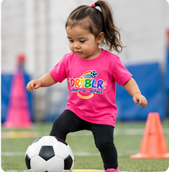Girl kicking football at Tiny DRIBLRS